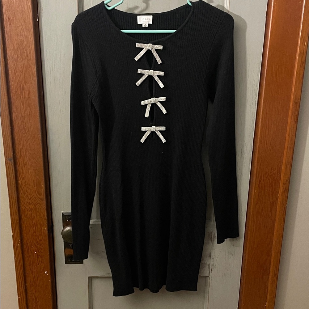 Le Lis Black Dress with Silver Bow Accents